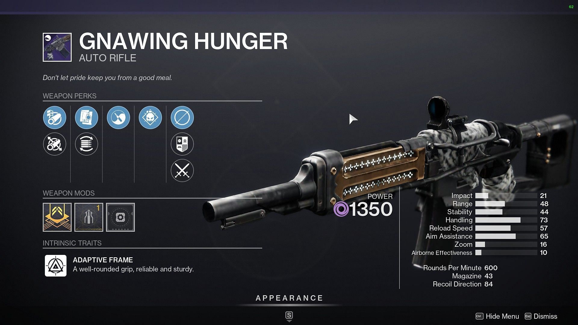 Gnawing Hunger Auto Rifle (Image via Destiny 2)